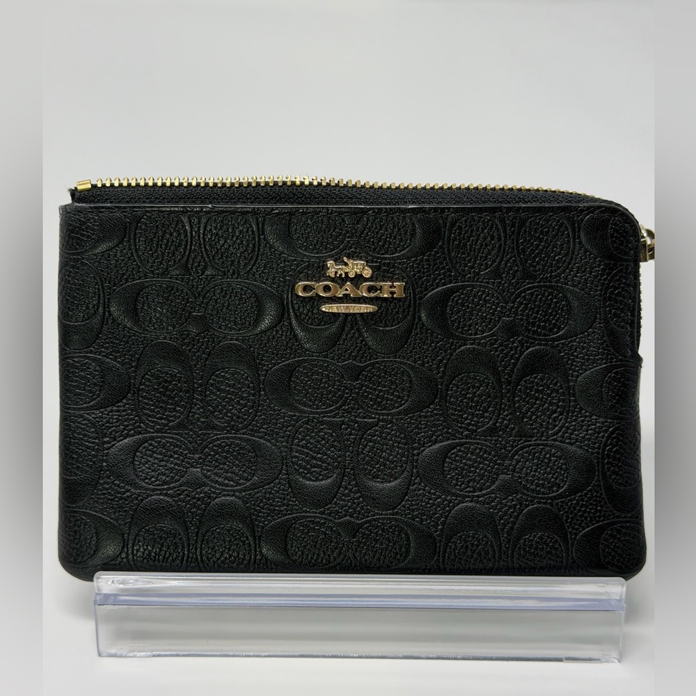 Coach Black Leather Monogram Embossed Wristlet NWOT